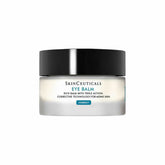 A jar of SkinCeuticals Eye Balm cream with the label showing the product name and the fact that it's a rich ba with corrective technology for aging skin.