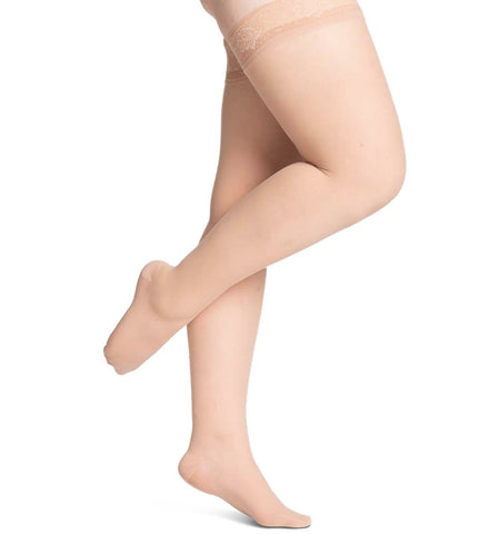 Sigvaris 780 Sheer Thigh High 20–30 mmHg Compression Stockings in Warm Sand