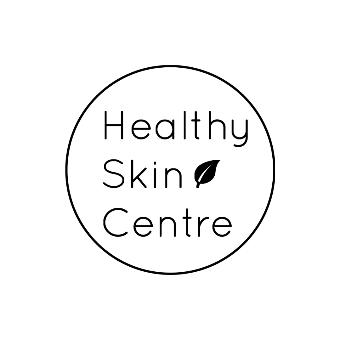 Logo of Healthy Skin Centre, featuring the text 'Healthy Skin Centre' within a circular outline, with a leaf symbol.