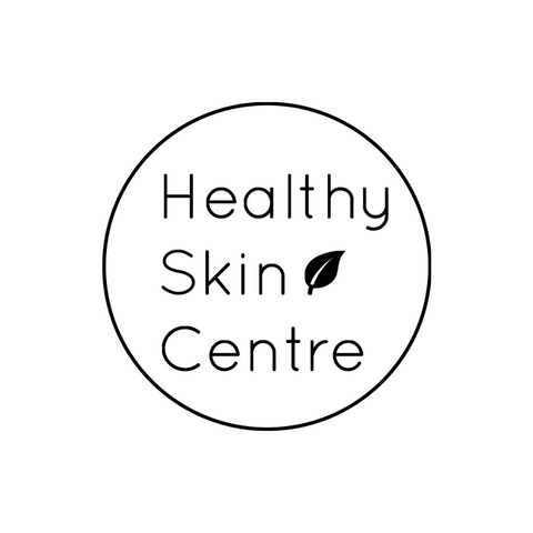 Logo of Healthy Skin Centre, featuring the text 'Healthy Skin Centre' within a circular outline, with a leaf symbol.