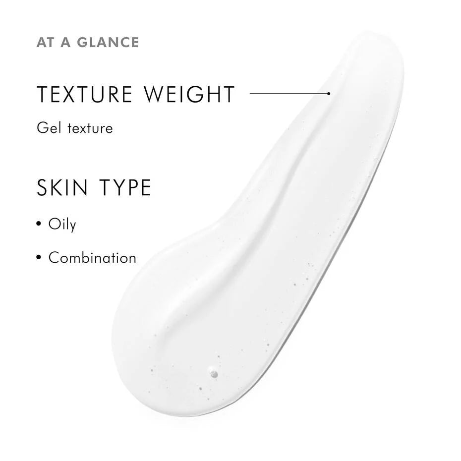 Product description card with texture and skin type information on a white background