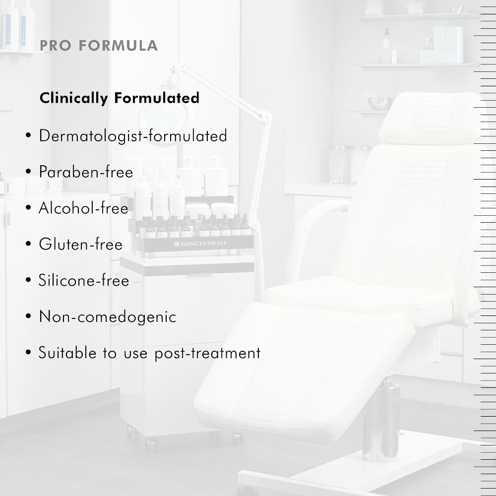 White room with medical equipment and text highlighting Pro Formula features.