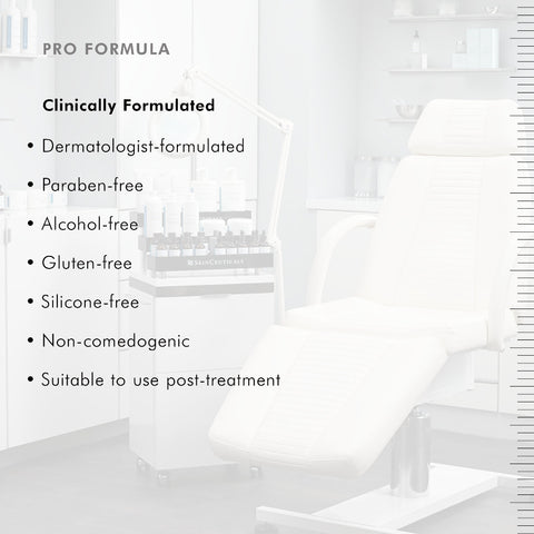 White room with medical equipment and text highlighting Pro Formula features.