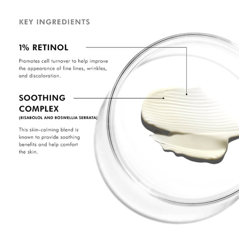 SkinCeuticals Retinol 1.0 with labeled key ingredients on a white background