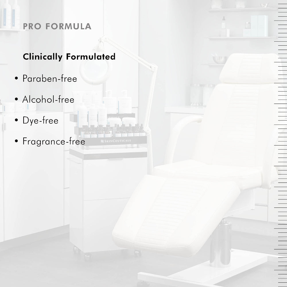 White chair with text highlighting 'Pro Formula' and product features on a white background