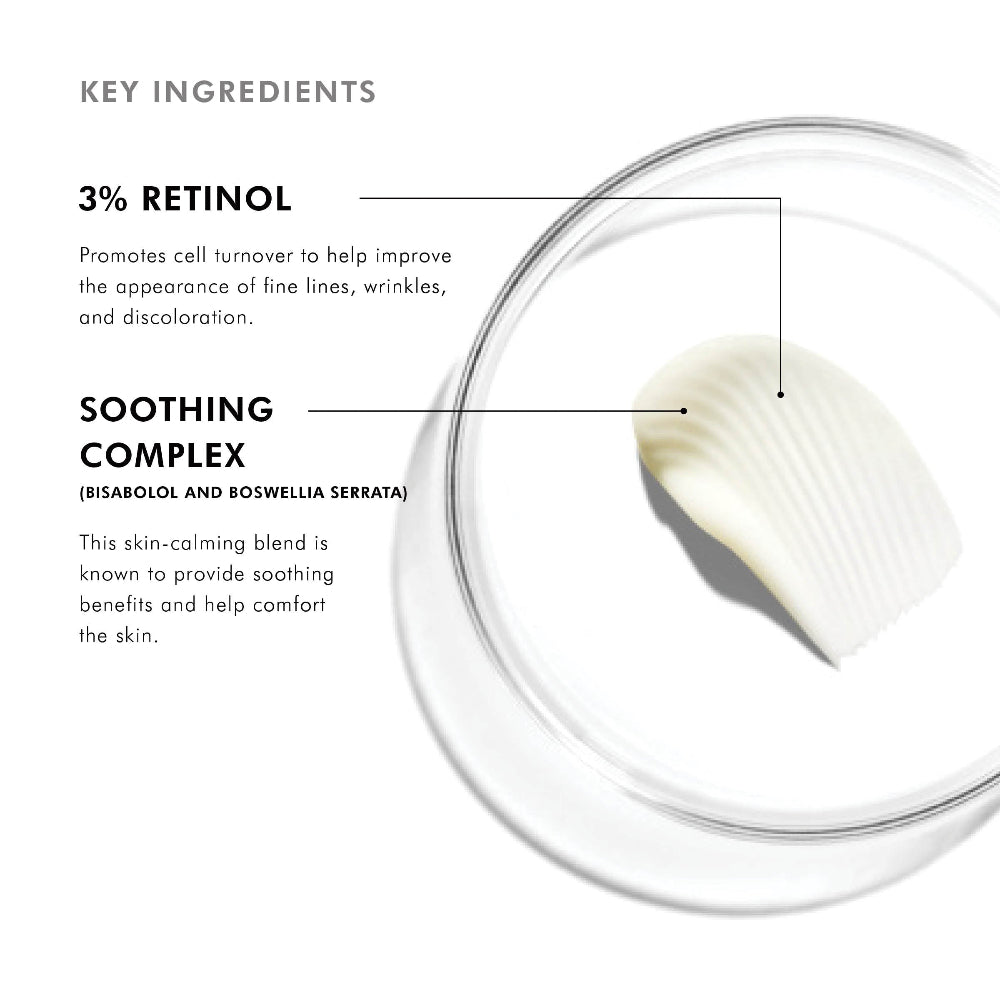 SkinCeuticals Retinol 0.3 with labeled key ingredients on a white background