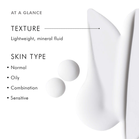 SkinCeuticals Sheer Physical SPF 50 Sunscreen information card with texture description and skin type compatibility on a white background