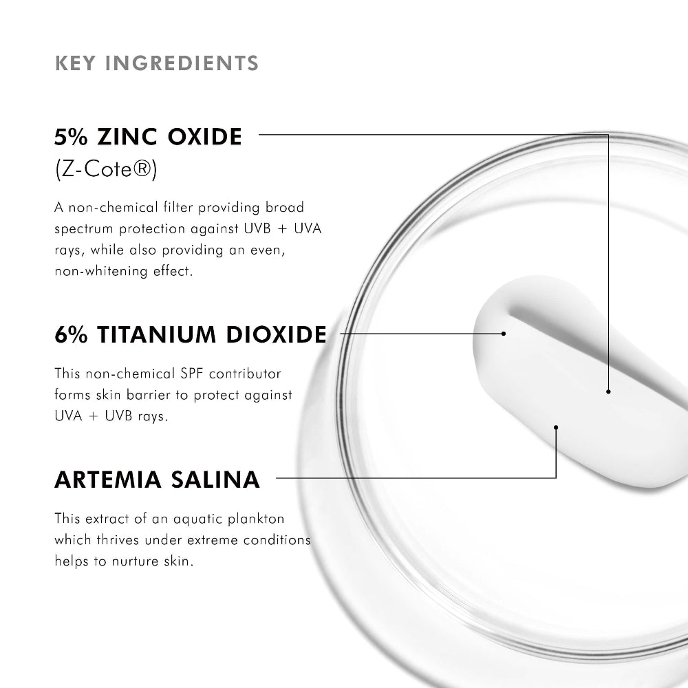 SkinCeuticals Sheer Physical SPF 50 Sunscreen with labeled key ingredients on a white background