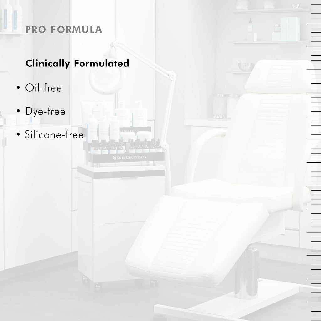 White cabinet with skincare products and text highlighting 'Pro Formula' properties.