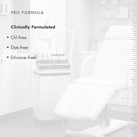 White cabinet with skincare products and text highlighting 'Pro Formula' properties.