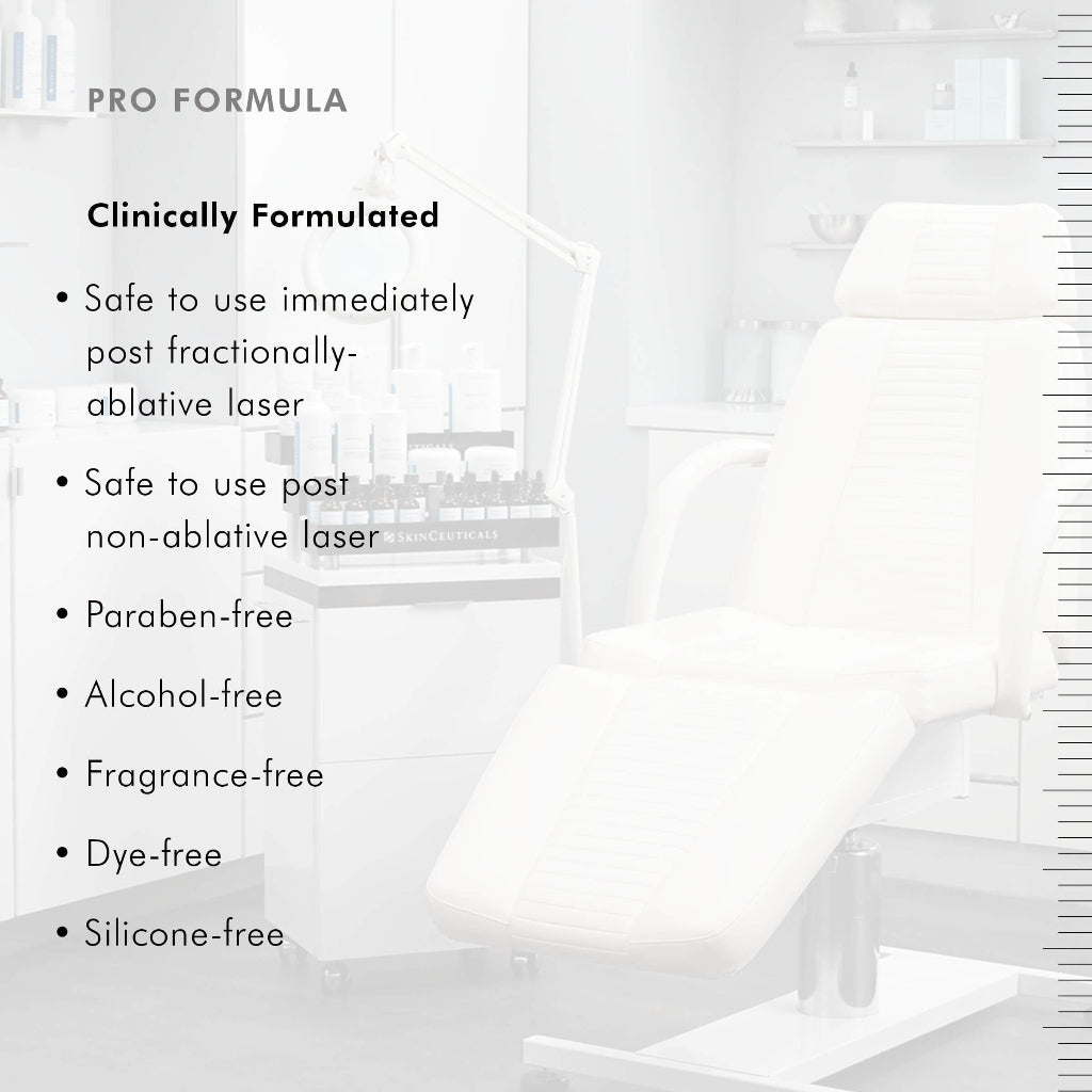 List of product features for a skincare formula on a blurred background