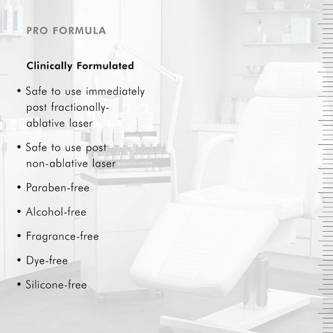 List of product features for a skincare formula on a blurred background