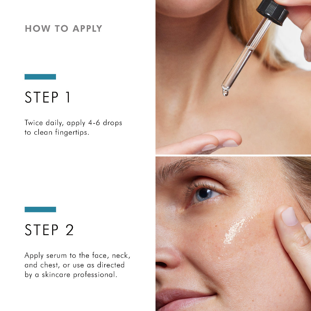 Instructions on how to apply SkinCeuticals Retexturing Activator with close-up images of application.