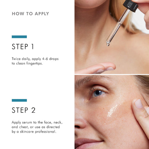 Instructions on how to apply SkinCeuticals Retexturing Activator with close-up images of application.