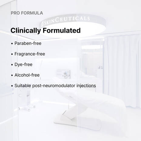 SkinCeuticals P-TIOX Cream product with text highlighting features like 'Clinically Formulated' and 'Paraben-free'.
