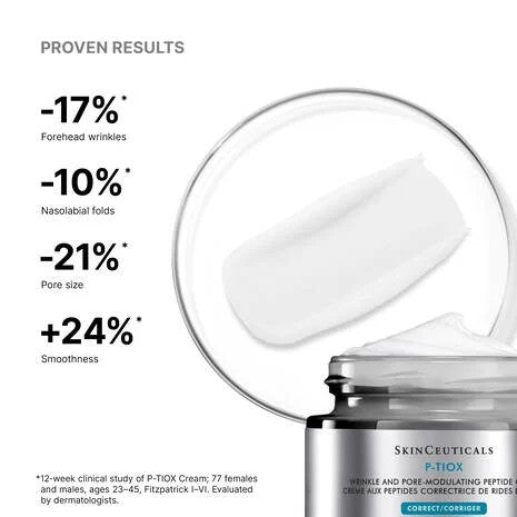 SkinCeuticals P-TIOX Cream product with clinical results on a white background