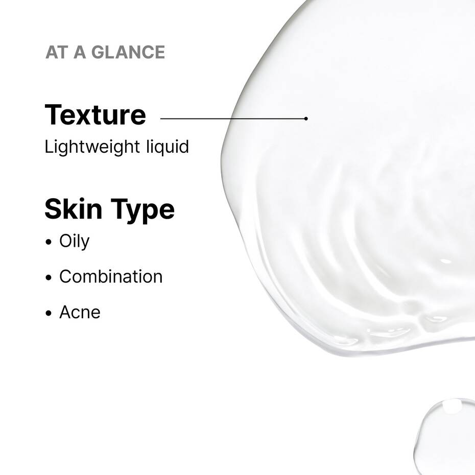 SkinCeuticals LHA Toner description card with texture and skin type information on a white background