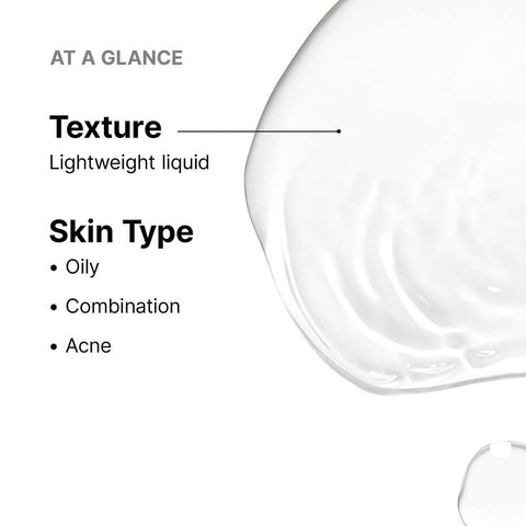 SkinCeuticals LHA Toner description card with texture and skin type information on a white background