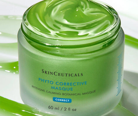 Skinceuticals Phyto Corrective Masque jar with green cream on a white background