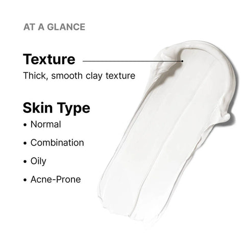SkinCeuticals Clarifying Clay Masque swatch with text on skin type compatibility