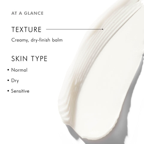 SkinCeuticals A.G.E. Interrupter Advanced description card with texture and skin type information on a white background