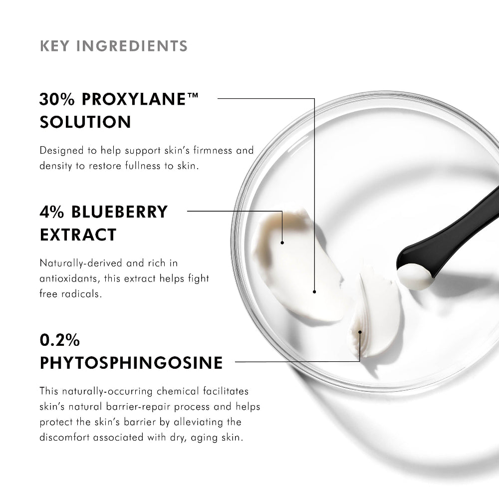 Key ingredients of a SkinCeuticals A.G.E. Interrupter Advanced with labeled components and a close-up of the product.