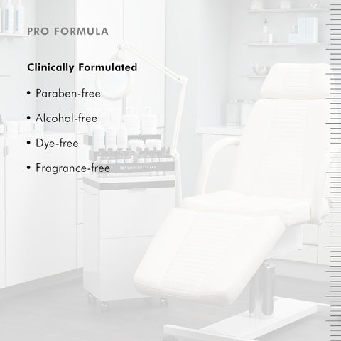 White chair with text highlighting SkinCeuticals Daily Moisture features on a white background