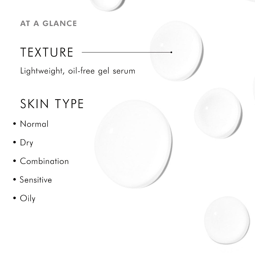 SkinCeuticals Hydrating B5 gel description card for a gel serum with texture and skin type compatibility information.