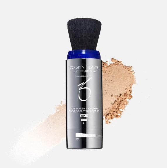 A bottle of ZO Skin Health Sunscreen Powder Broad Spectrum SPF 45 Medium