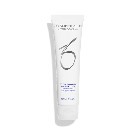 A white squeeze tube of ZO Skin Health Gentle Cleanser All Skin Types, featuring a large stylized '6' logo and blue text, set against a plain white background with a soft shadow.