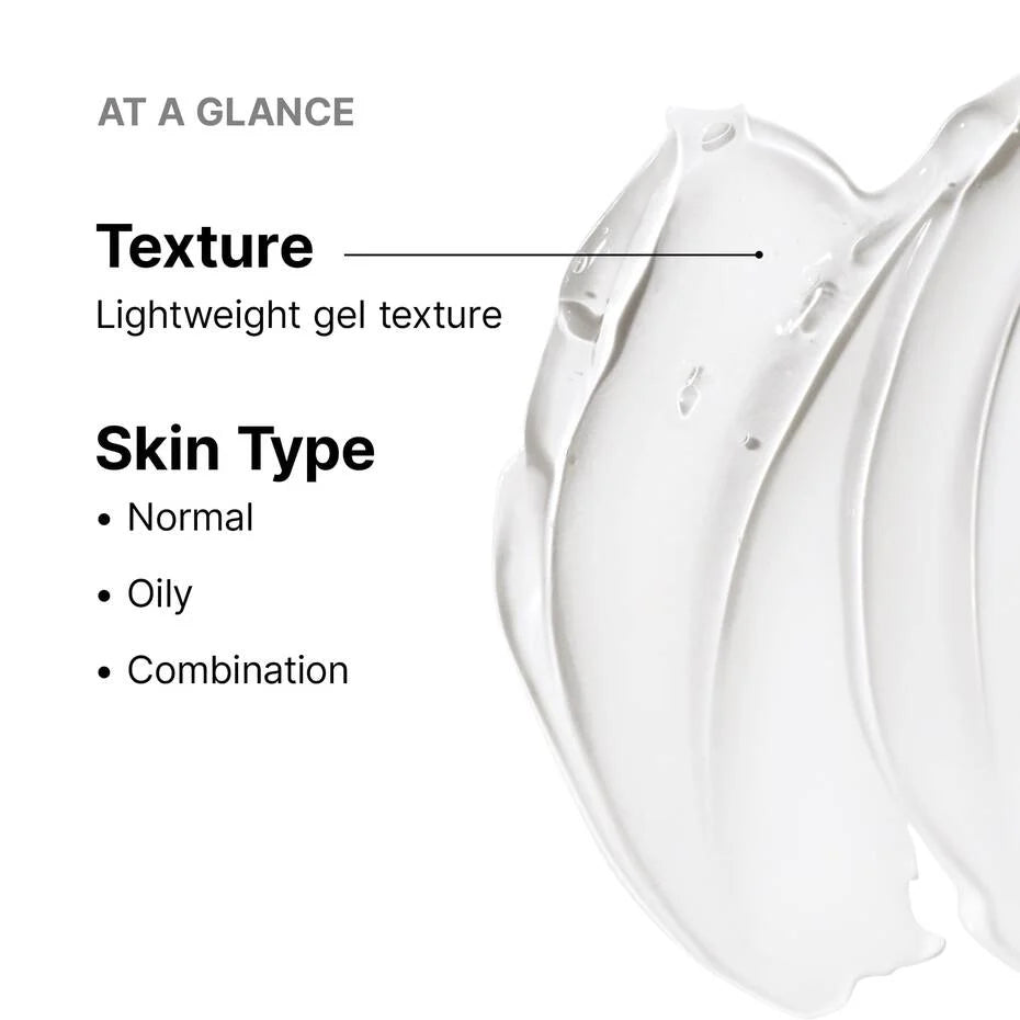 SkinCeuticals Simply Clean cleanser description card with texture and skin type information on a white background